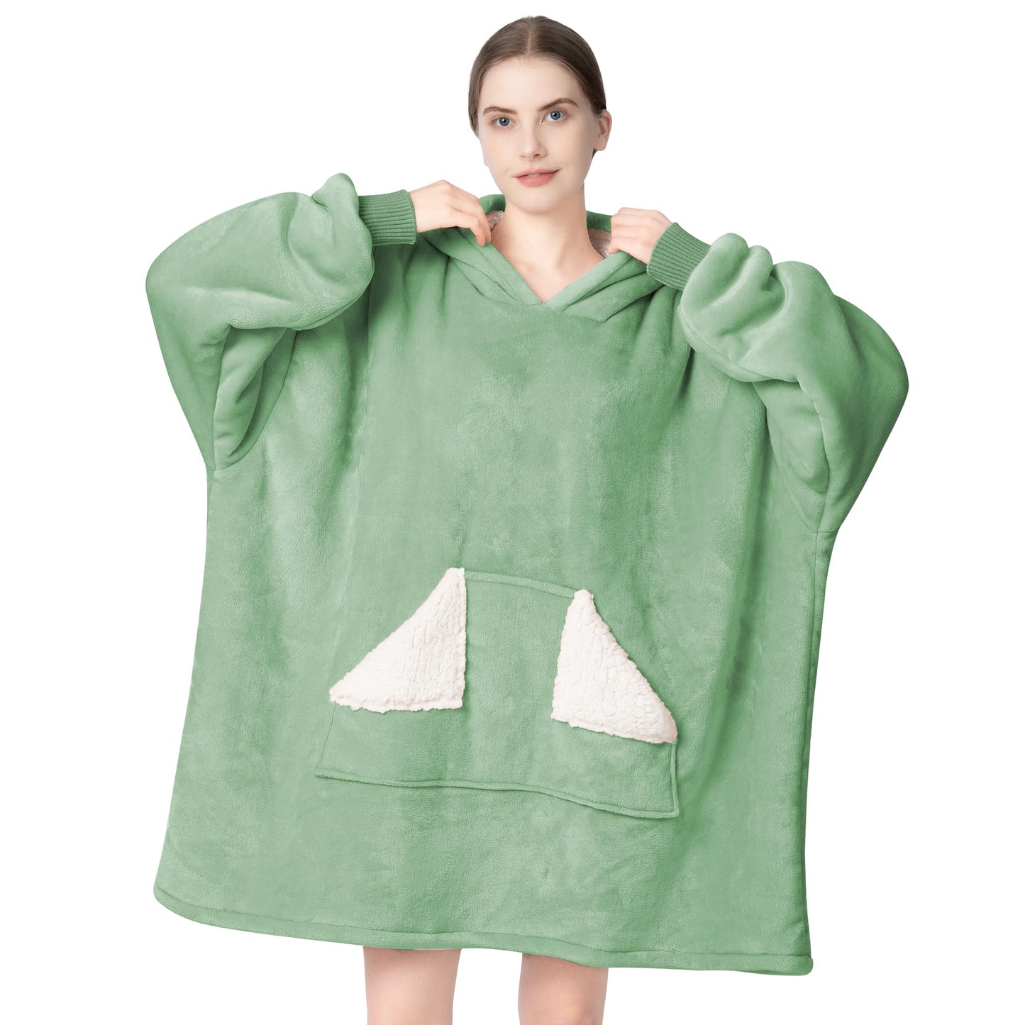 Touchat Wearable Blanket Hoodie, Oversized Sherpa Fleece Sweatshirt Blanket with Giant Hood Pocket and Sleeves for Adult, Warm & Cozy Grey Blanket Gifts for Women