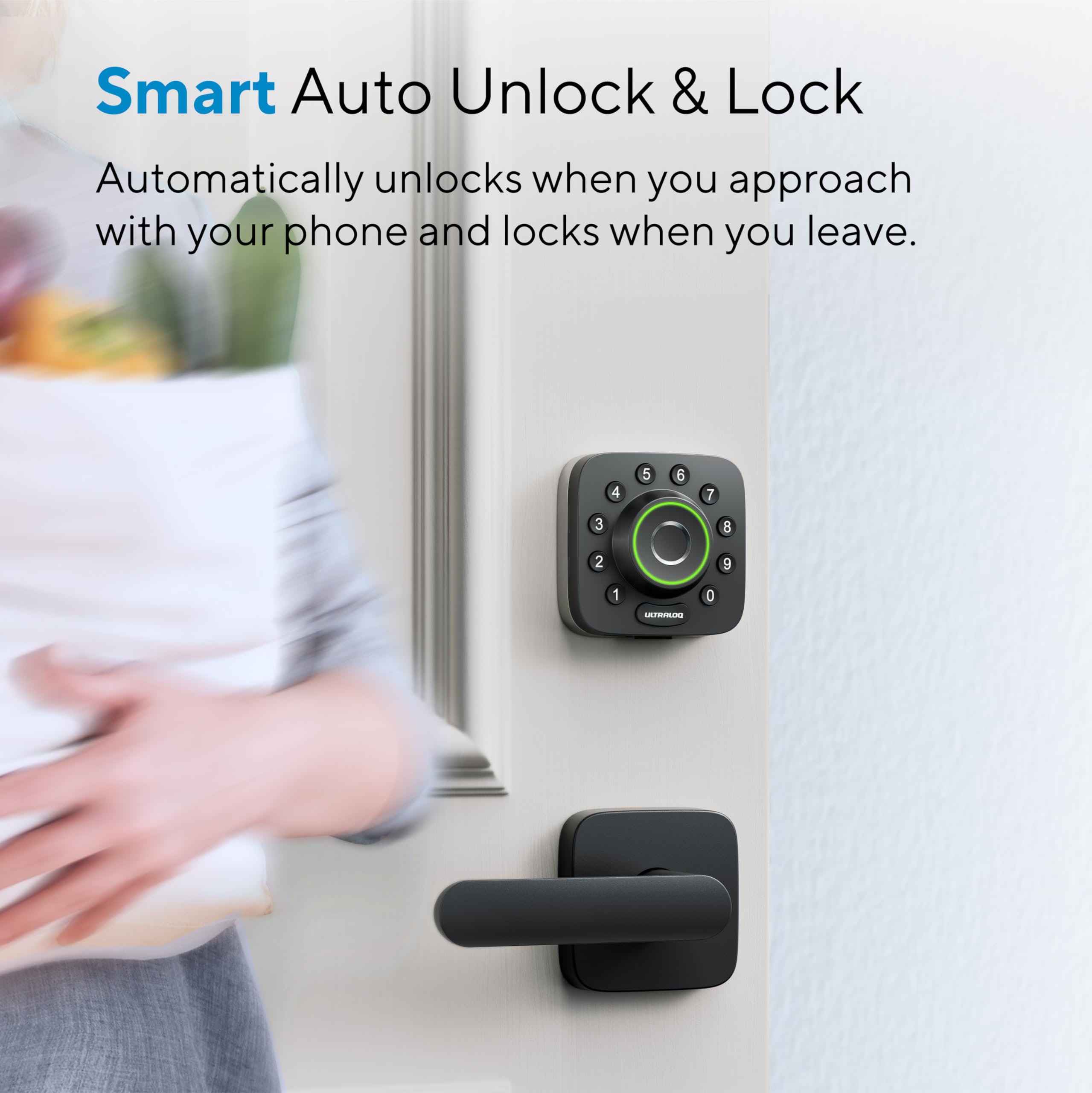 ULTRALOQ U-Bolt Pro WiFi Smart Lock with Handle, Fingerprint Smart Front Door Lock Set with Sensor, Keyless Entry Deadbolt with 2 Lever Handles, Auto Unlock, App Control, ANSI Grade 1, Easy Install