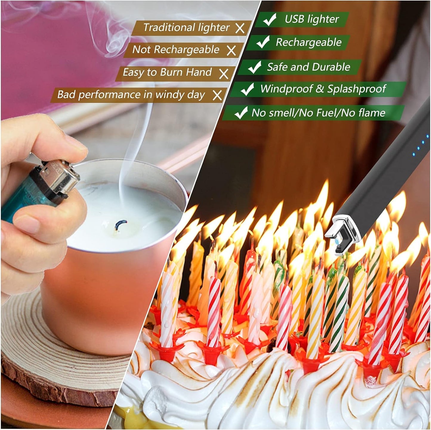 MEIRUBY Electric Candle Lighter, Christmas Stocking Stuffers Gifts for Women Mom Men Wife Sister, USB Arc Rechargeable Windproof Long Lighter for Candle BBQ Housewarming Birthday Gifts Idals