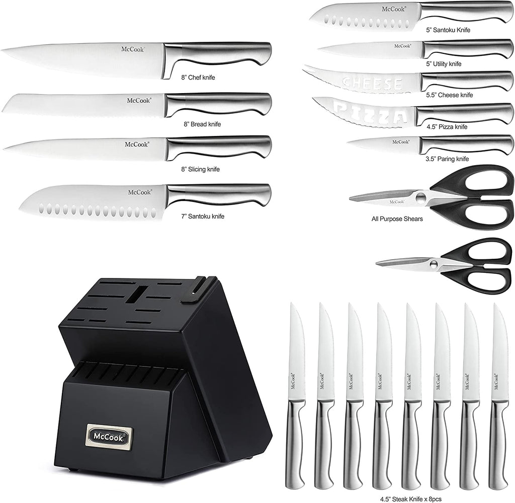 McCook® Knife Sets, German Stainless Steel Kitchen Knife Block Sets with Built-in Sharpener