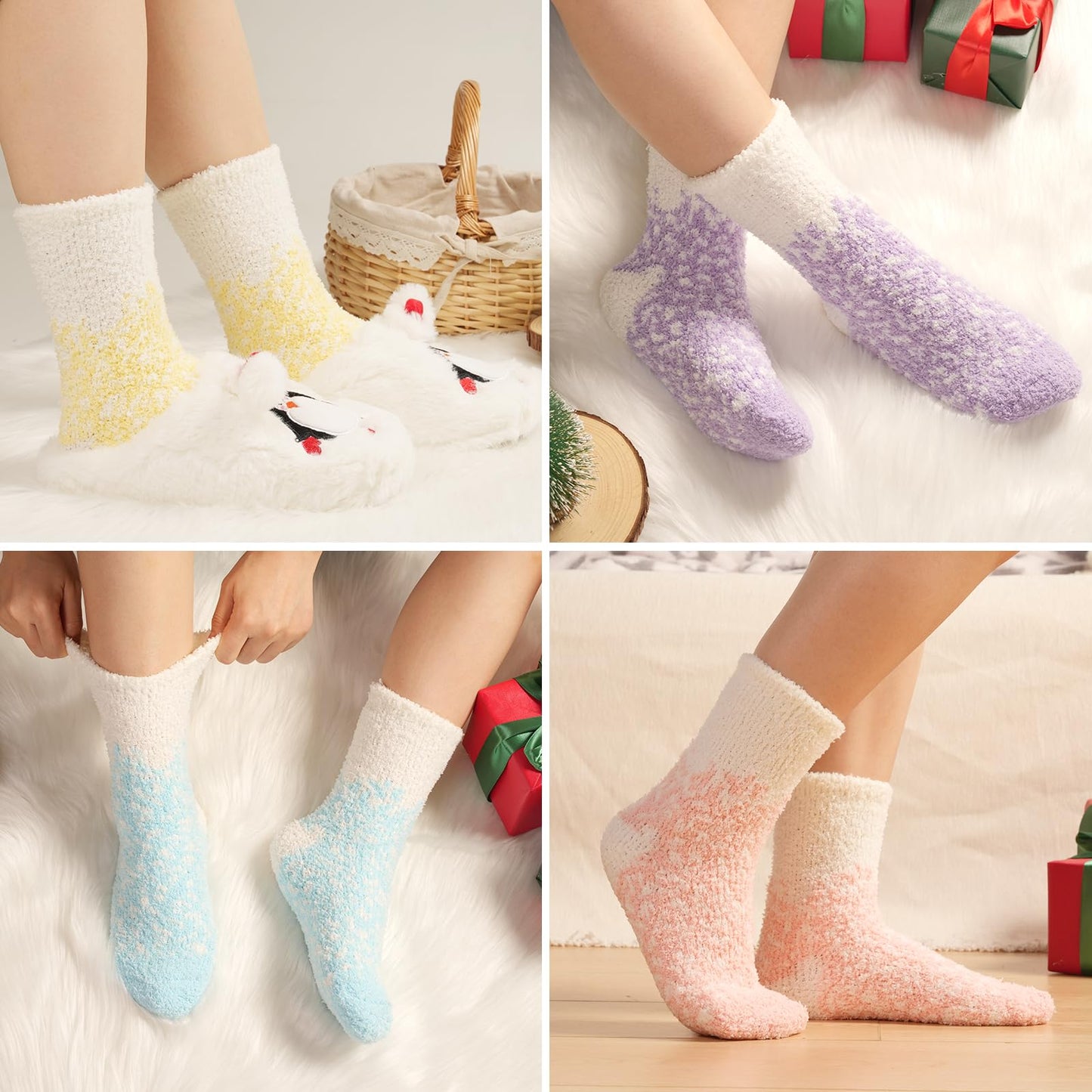 Fuzzy Socks for Women Gifts, Fluffy Cozy Plush Soft Slipper Socks for Fall Winter Christmas Warm Sleeping Home 5/6 Pairs