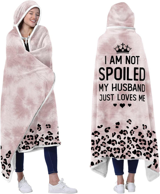 Spoiled Wife Fleece Wearable Blanket Hoodie - Mothers Day Gifts for Wife from Husband - Birthday Wife Gifts Ideas