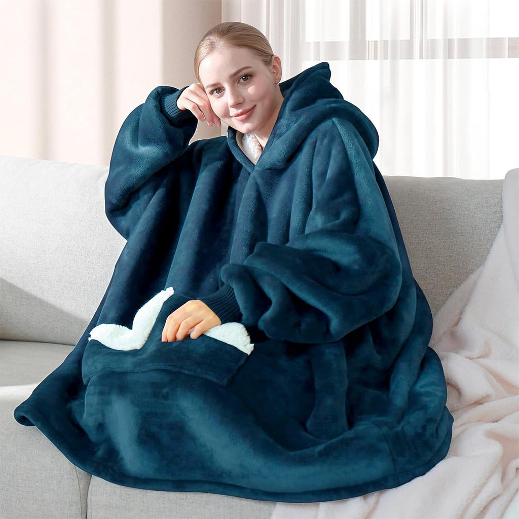 Touchat Wearable Blanket Hoodie, Oversized Sherpa Fleece Sweatshirt Blanket with Giant Hood Pocket and Sleeves for Adult, Warm & Cozy Grey Blanket Gifts for Women