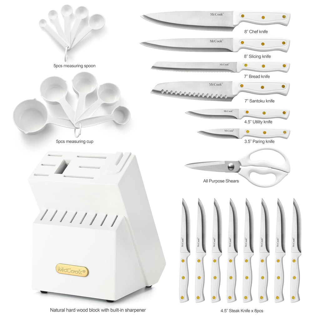 McCook® Knife Sets, German Stainless Steel Kitchen Knife Block Sets with Built-in Sharpener
