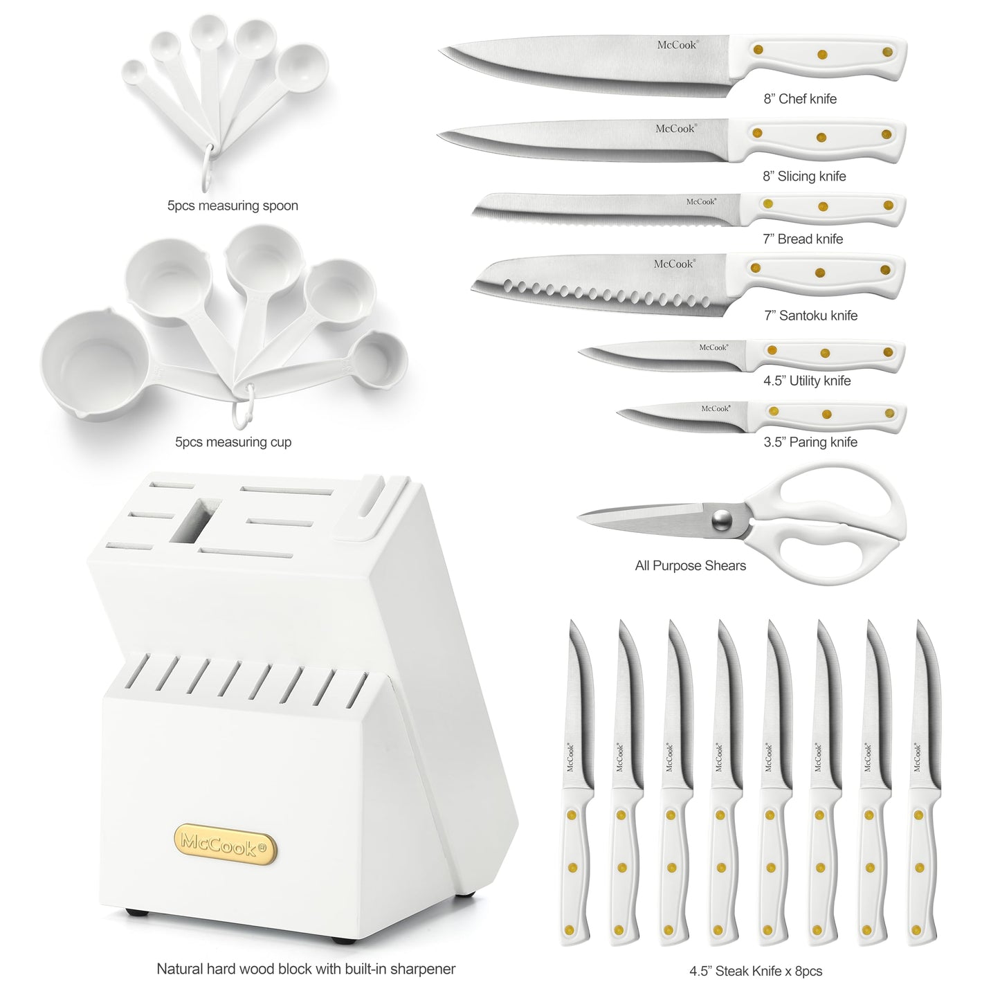 McCook® Knife Sets, German Stainless Steel Kitchen Knife Block Sets with Built-in Sharpener