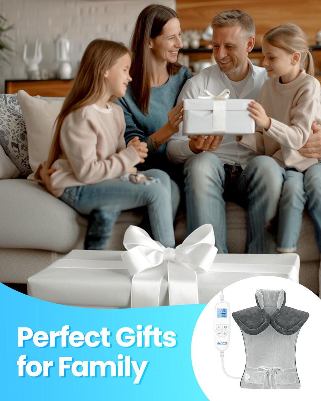 RENPHO Electric Heating Pad for Back, Birthday Christmas Gifts for Women Men Mom Dad Elderly, FSA Eligible Items Only List, Large Heat Pad for Neck Shoulders, 24"x33", ETL Certified, Gray