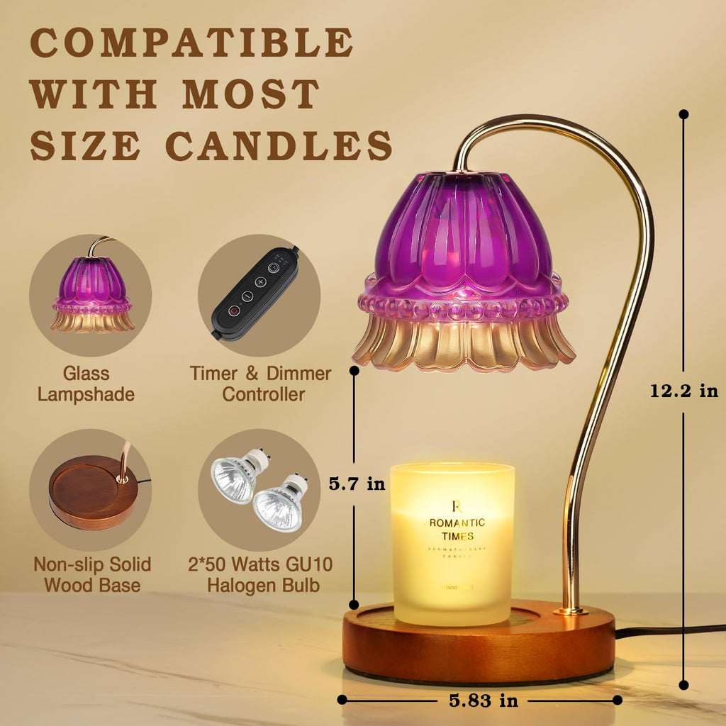 Flower Candle Warmer Lamp with Timer, Dimmable Candle Lamp Warmer, Christmas Birthday Gift for Women Mom, House Warming for New Home Decor, Lotus Wax Melt Warmer for Jar Candles