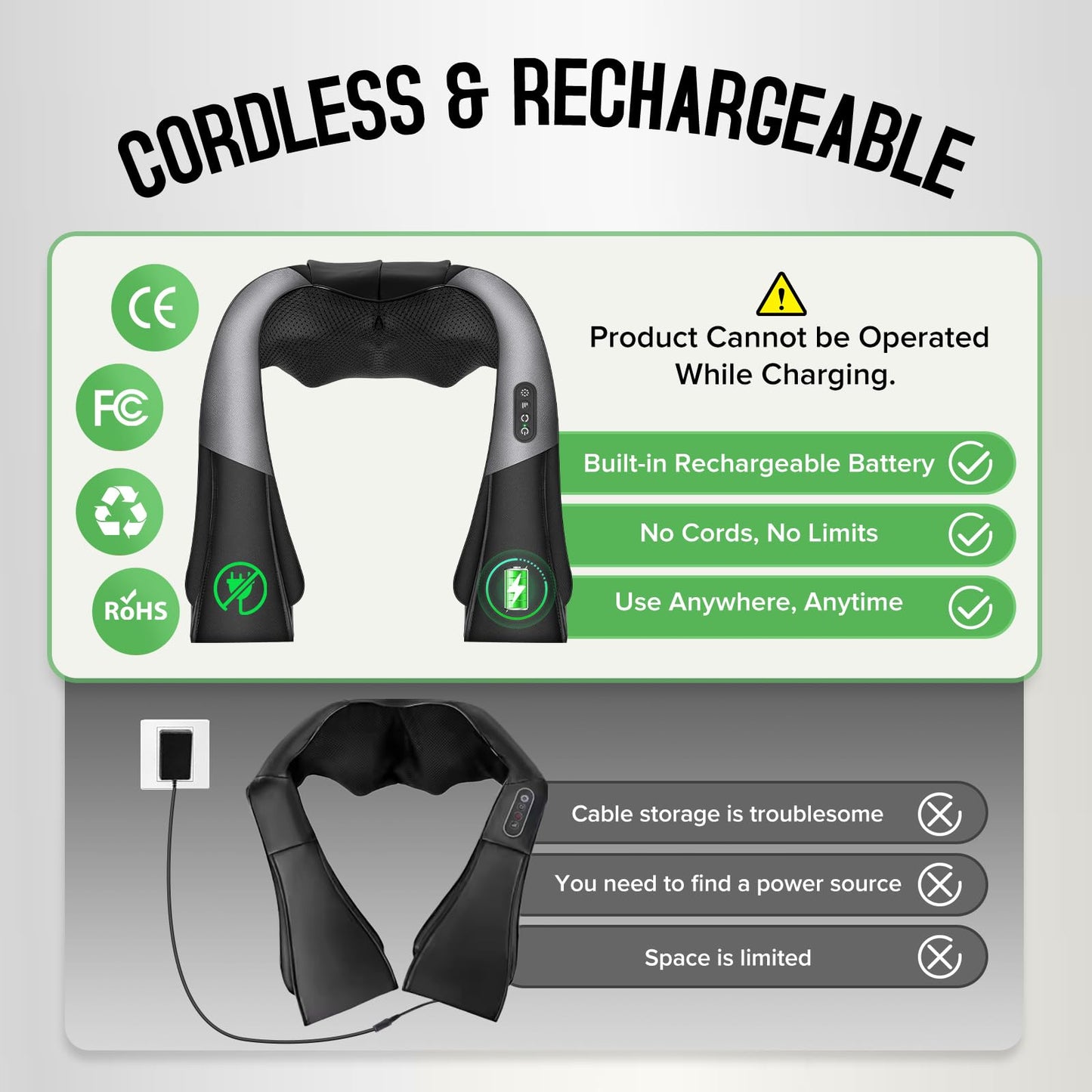 AERLANG Shiatsu Back and Neck Massager, Back Massager Deep Tissue Kneading Neck and Shoulder Massage with Heat, Electric Massage Pillow Fathers Day Gift Ideas from Daughter Son(NOT Cordless)