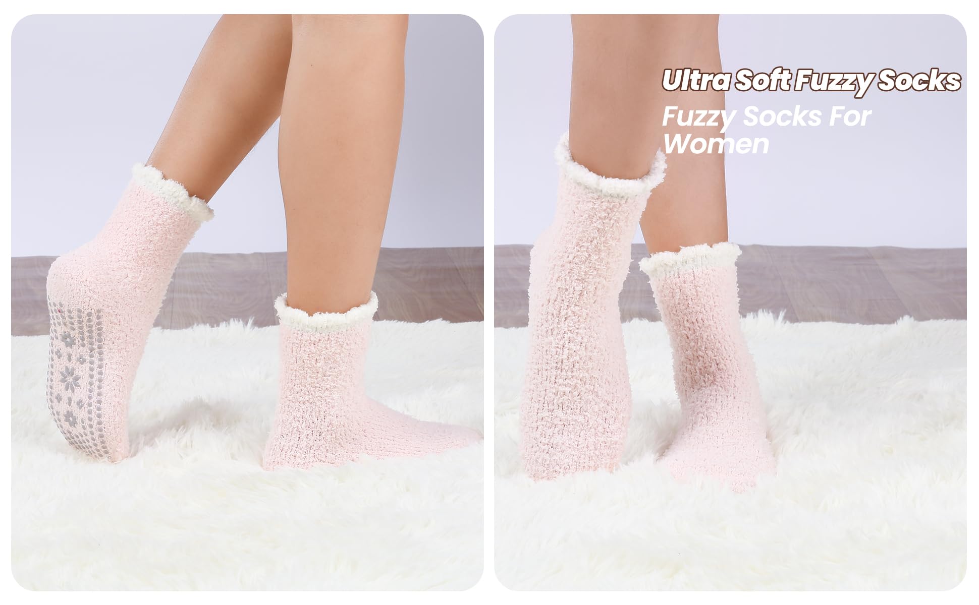 HUGSWEET 6 Pairs Thick Fuzzy Socks with Grip Cozy Non Slip Hospital Socks Home Fluffy Warm Slipper Socks Gifts for Women