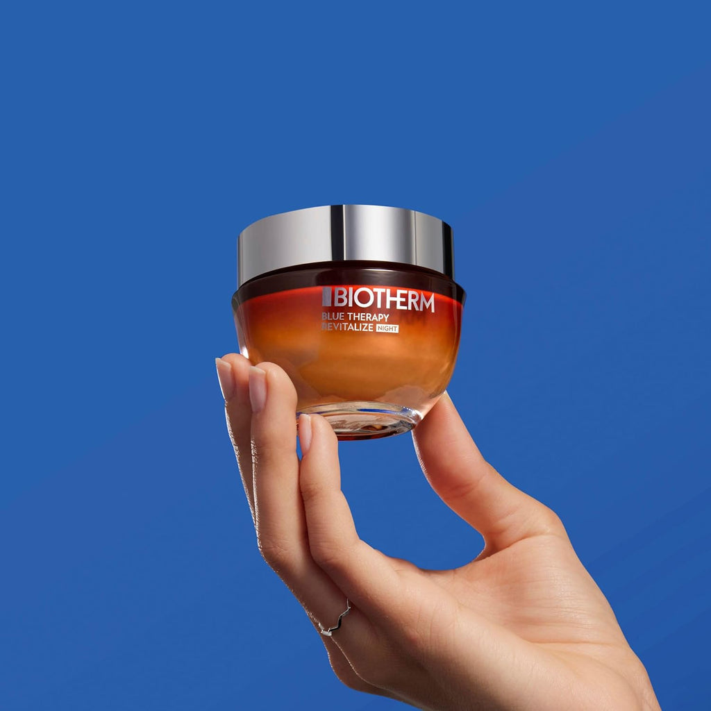 Biotherm Blue Therapy Amber Algae Revitalize Night, Anti-Aging Cream for Dehydrated and Mature Skin with Amber Algae, Nourishing and Firming Formula for a Glowing Complexion, 1.7 Fl. Oz.