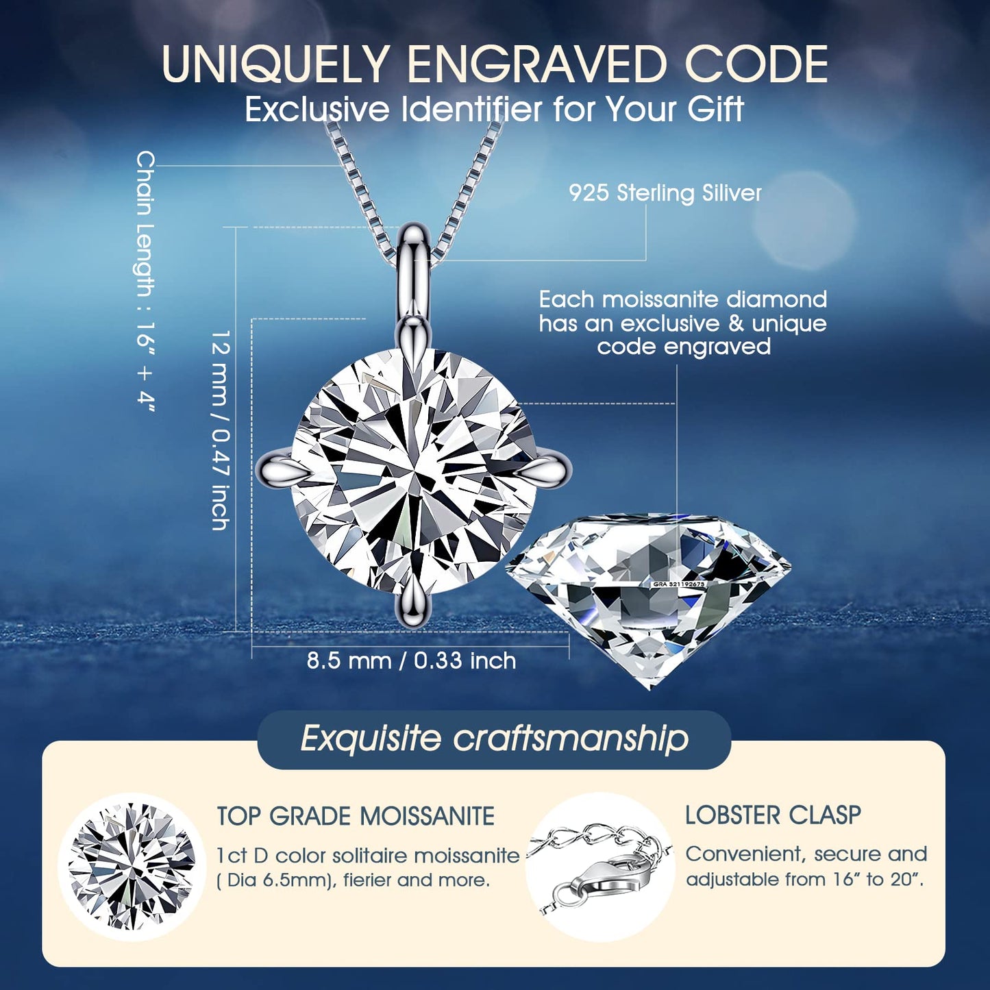 Beam & Bask Pendant Necklace for Wife or Girlfriend, Anniversary Birthday Wedding Moissanite Jewelry for Soulmate Her Women, S925 Sterling Silver