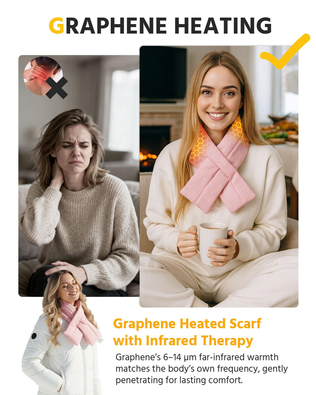Wulcea Graphene Heated Scarf for Men Women 5V2A 6000mAh Fast Heating Long-Lasting Compact Battery