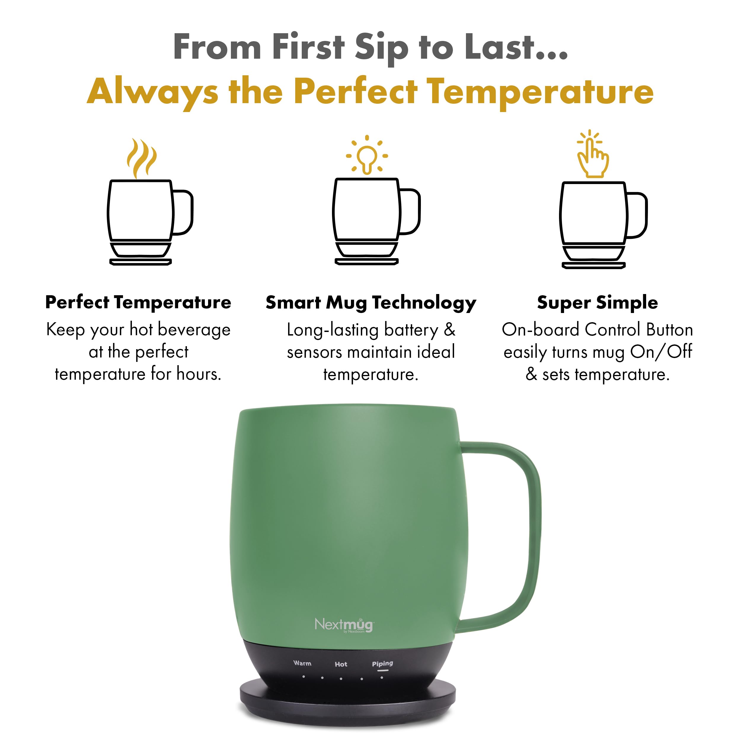 Nextmug - Temperature-Controlled, Self-Heating Coffee Mug (Black - 14 oz.)