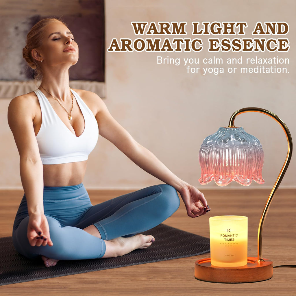Flower Candle Warmer Lamp with Timer, Dimmable Candle Lamp Warmer, Christmas Birthday Gift for Women Mom, House Warming for New Home Decor, Lotus Wax Melt Warmer for Jar Candles