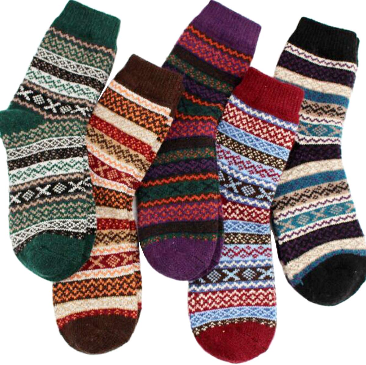 YZKKE 5Pack Womens Vintage Winter Soft Warm Thick Cold Knit Wool Crew Socks, Multicolor, free size