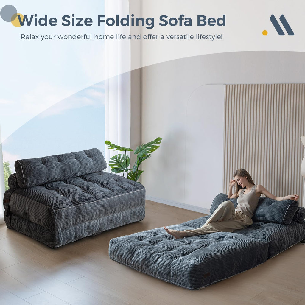 MAXYOYO Folding Sofa Bed, Convertible Sleeper Chair with Pillow Foldable Mattress with Back Support, Portable Fold Out Chair Bed Comfy Floor Sofa Lounge for Living Room Bedroom, Dark Grey, Single
