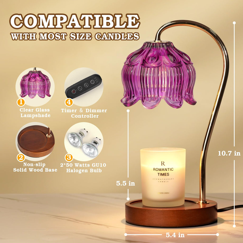 Flower Candle Warmer Lamp with Timer, Dimmable Candle Lamp Warmer, Christmas Birthday Gift for Women Mom, House Warming for New Home Decor, Lotus Wax Melt Warmer for Jar Candles