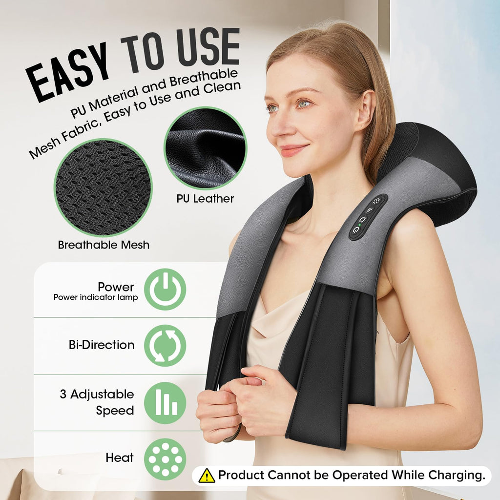 AERLANG Shiatsu Back and Neck Massager, Back Massager Deep Tissue Kneading Neck and Shoulder Massage with Heat, Electric Massage Pillow Fathers Day Gift Ideas from Daughter Son(NOT Cordless)