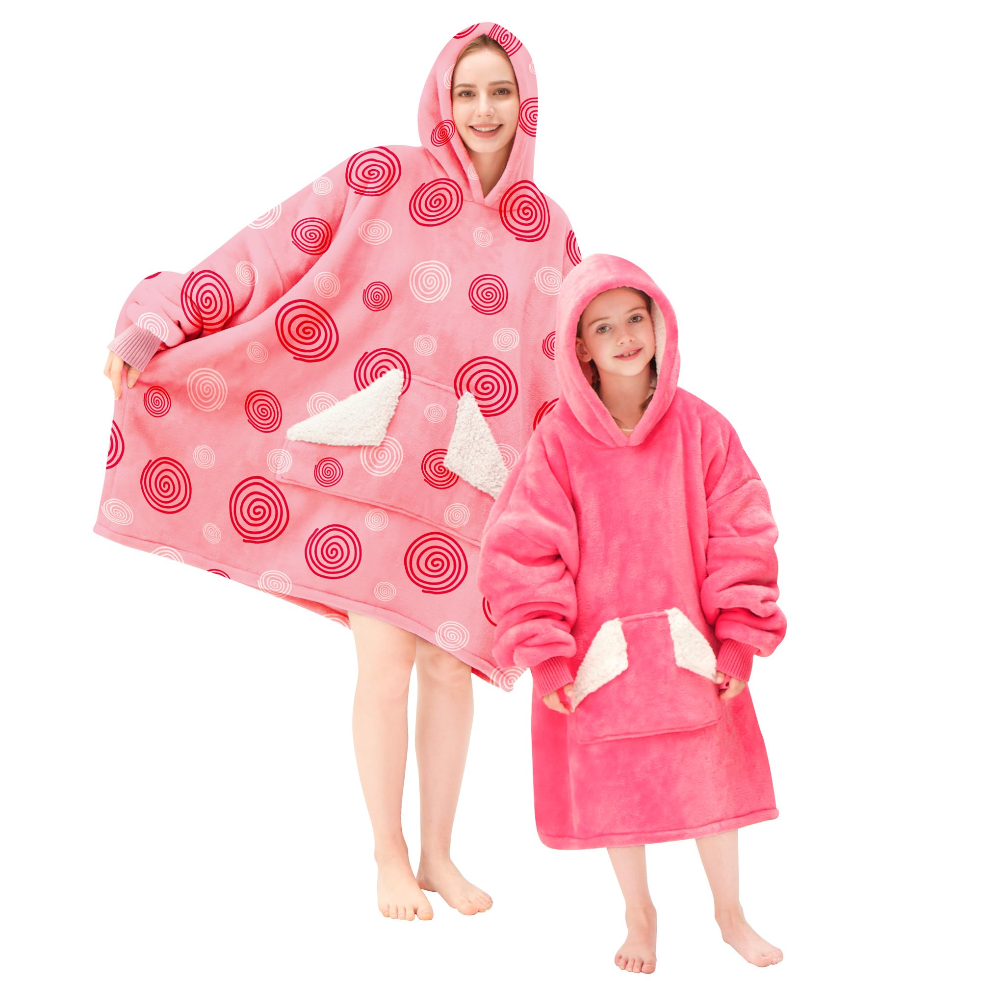 Touchat Wearable Blanket Hoodie, Oversized Sherpa Fleece Sweatshirt Blanket with Giant Hood Pocket and Sleeves for Adult, Warm & Cozy Grey Blanket Gifts for Women