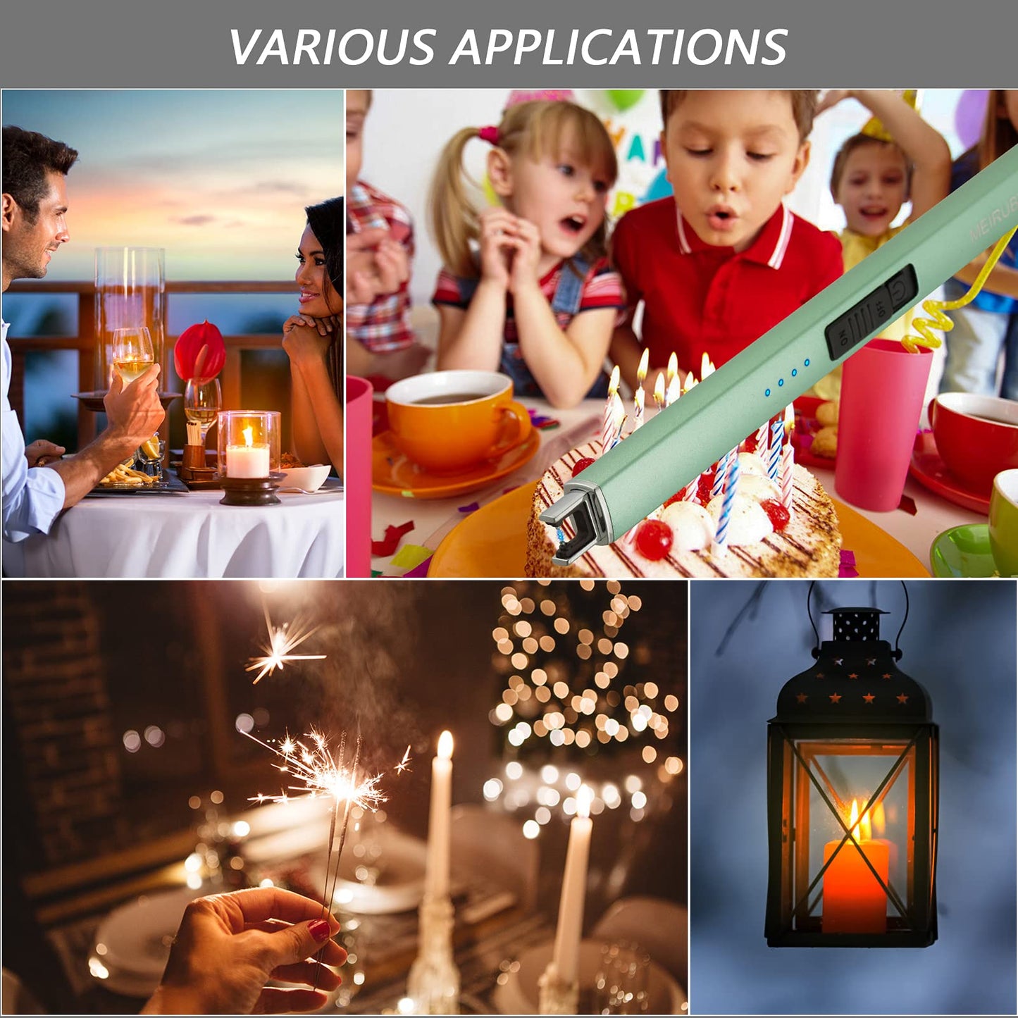 MEIRUBY Electric Candle Lighter, Christmas Stocking Stuffers Gifts for Women Mom Men Wife Sister, USB Arc Rechargeable Windproof Long Lighter for Candle BBQ Housewarming Birthday Gifts Idals