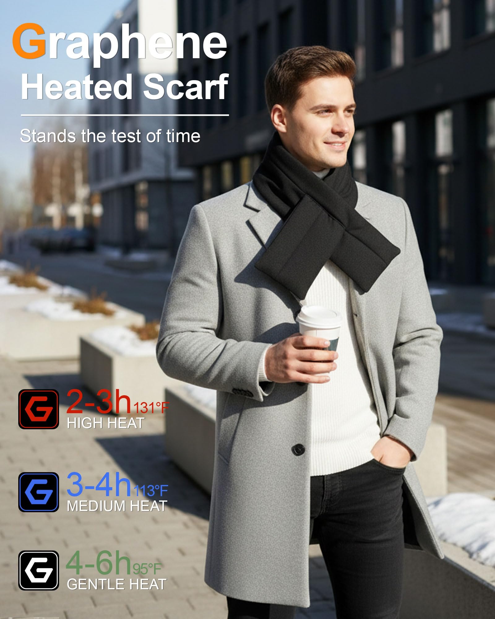 Wulcea Graphene Heated Scarf for Men Women 5V2A 6000mAh Fast Heating Long-Lasting Compact Battery