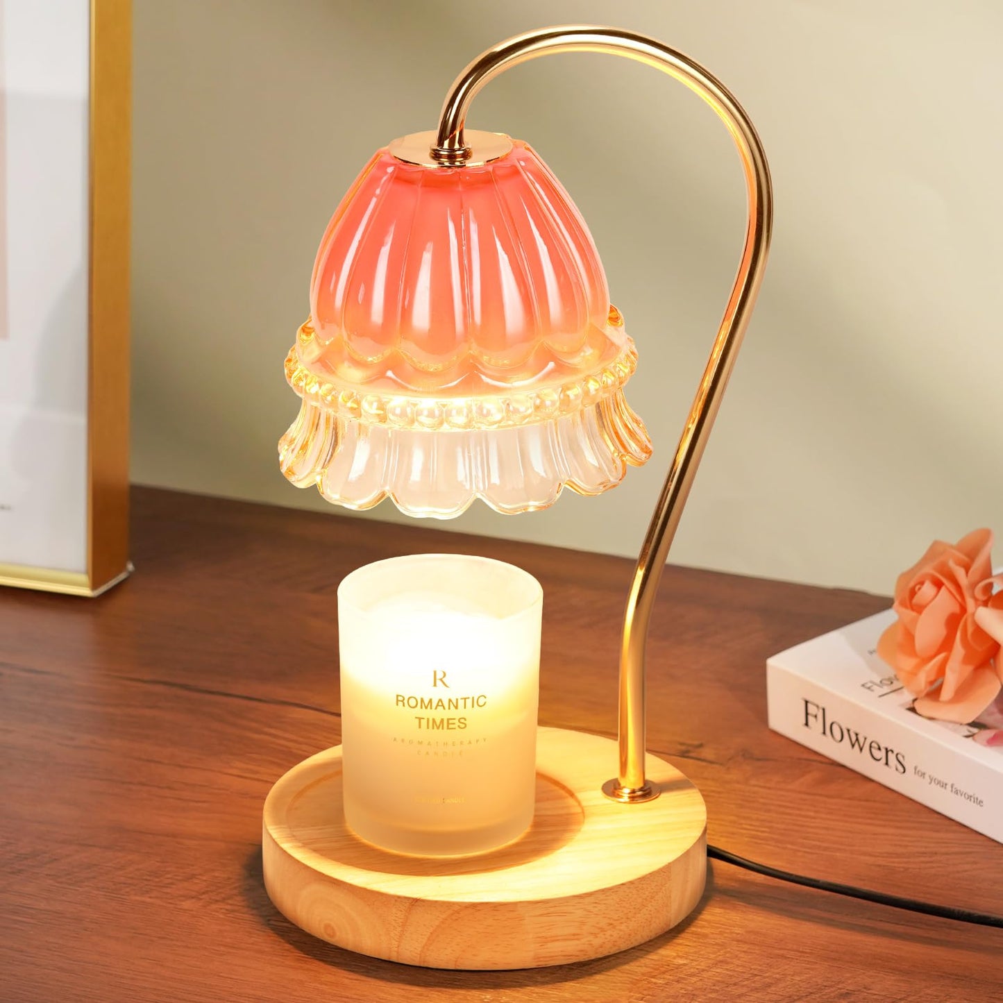 Flower Candle Warmer Lamp with Timer, Dimmable Candle Lamp Warmer, Christmas Birthday Gift for Women Mom, House Warming for New Home Decor, Lotus Wax Melt Warmer for Jar Candles