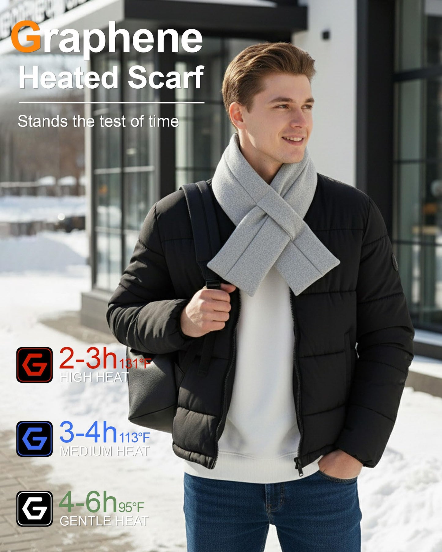 Wulcea Graphene Heated Scarf for Men Women 5V2A 6000mAh Fast Heating Long-Lasting Compact Battery