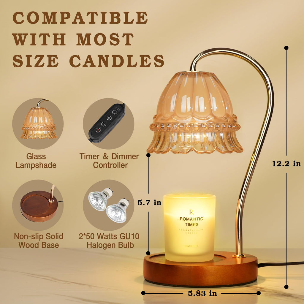 Flower Candle Warmer Lamp with Timer, Dimmable Candle Lamp Warmer, Christmas Birthday Gift for Women Mom, House Warming for New Home Decor, Lotus Wax Melt Warmer for Jar Candles