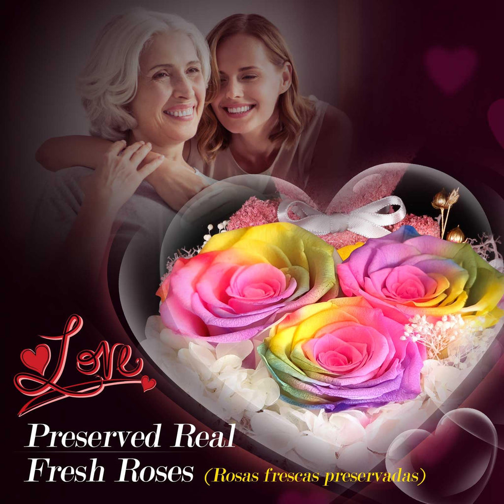 ADDWel Rose Gifts for Women Birthday Christmas - Preserved Real Roses Forever Red Flowers with I Love You in 100 Languages Necklace and Cute Moss Bear for Girlfriend Wife Mom Grandma