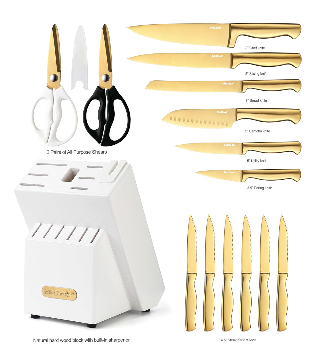 McCook® Knife Sets, German Stainless Steel Kitchen Knife Block Sets with Built-in Sharpener