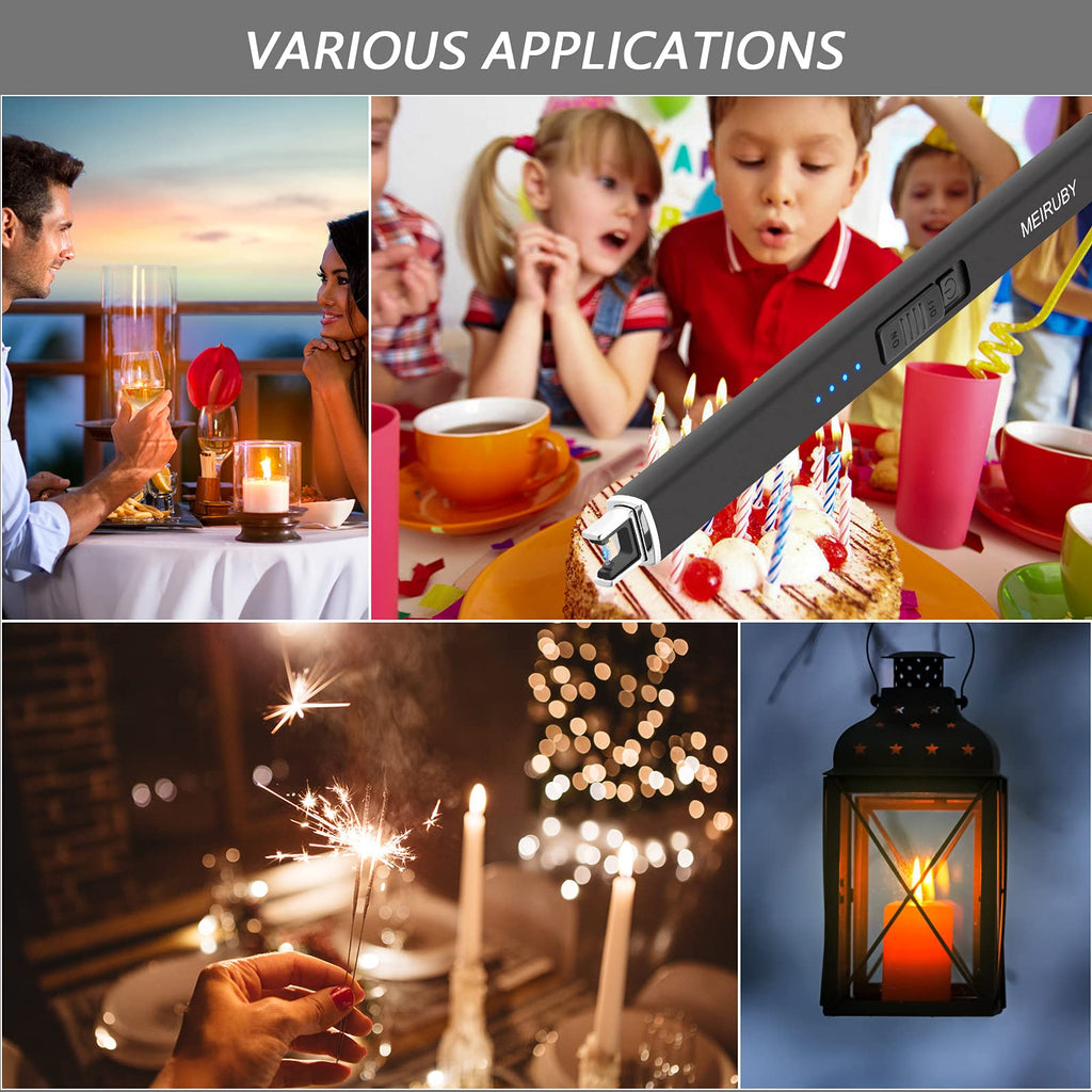 MEIRUBY Electric Candle Lighter, Christmas Stocking Stuffers Gifts for Women Mom Men Wife Sister, USB Arc Rechargeable Windproof Long Lighter for Candle BBQ Housewarming Birthday Gifts Idals