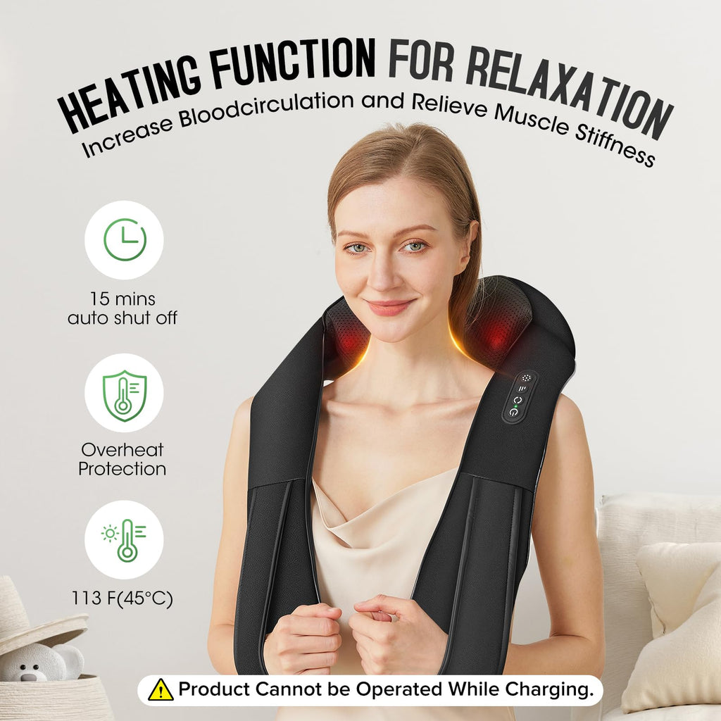 AERLANG Shiatsu Back and Neck Massager, Back Massager Deep Tissue Kneading Neck and Shoulder Massage with Heat, Electric Massage Pillow Fathers Day Gift Ideas from Daughter Son(NOT Cordless)