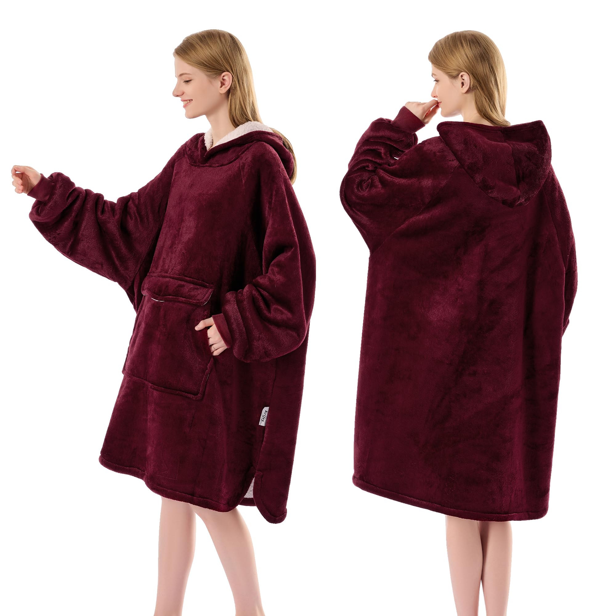 Krifey Wearable Blanket Hoodie, Oversized Sherpa Fleece Sweatshirt with Giant Pocket, Birthday Gifts for Women, Warm Christmas Gift for Mom, Wife, or Girlfriend