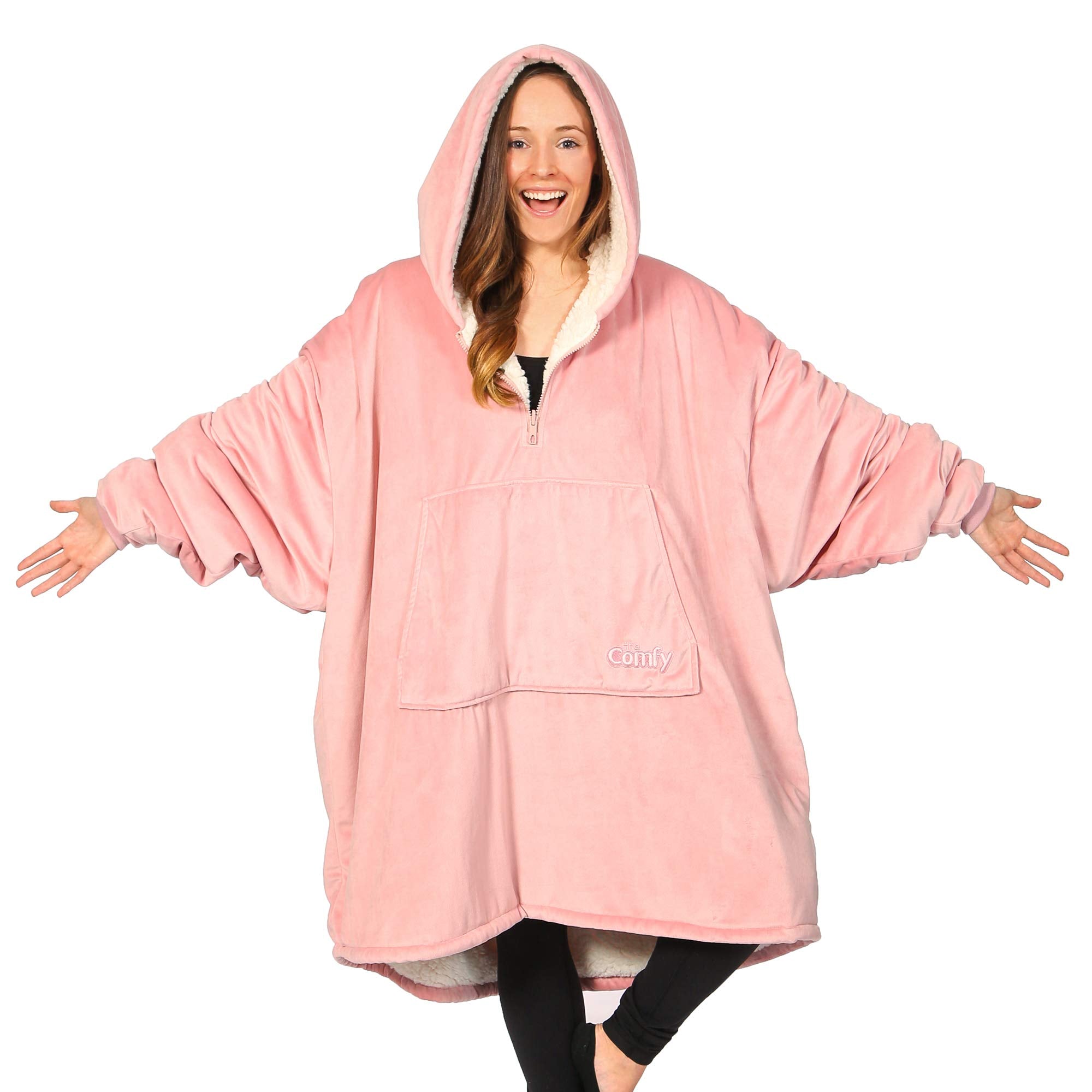 THE COMFY Original | Sherpa Lined Microfiber Fleece Wearable Blanket, Oversized Design with Hood and Pocket from Shark Tank