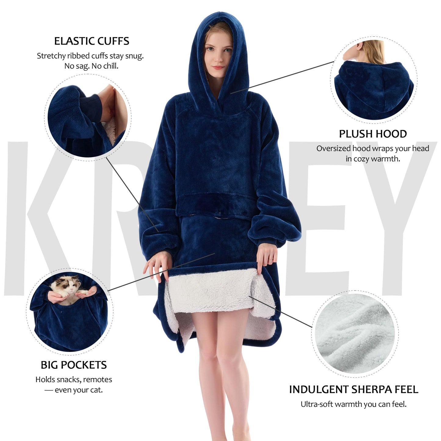 Krifey Wearable Blanket Hoodie, Oversized Sherpa Fleece Sweatshirt with Giant Pocket, Birthday Gifts for Women, Warm Christmas Gift for Mom, Wife, or Girlfriend