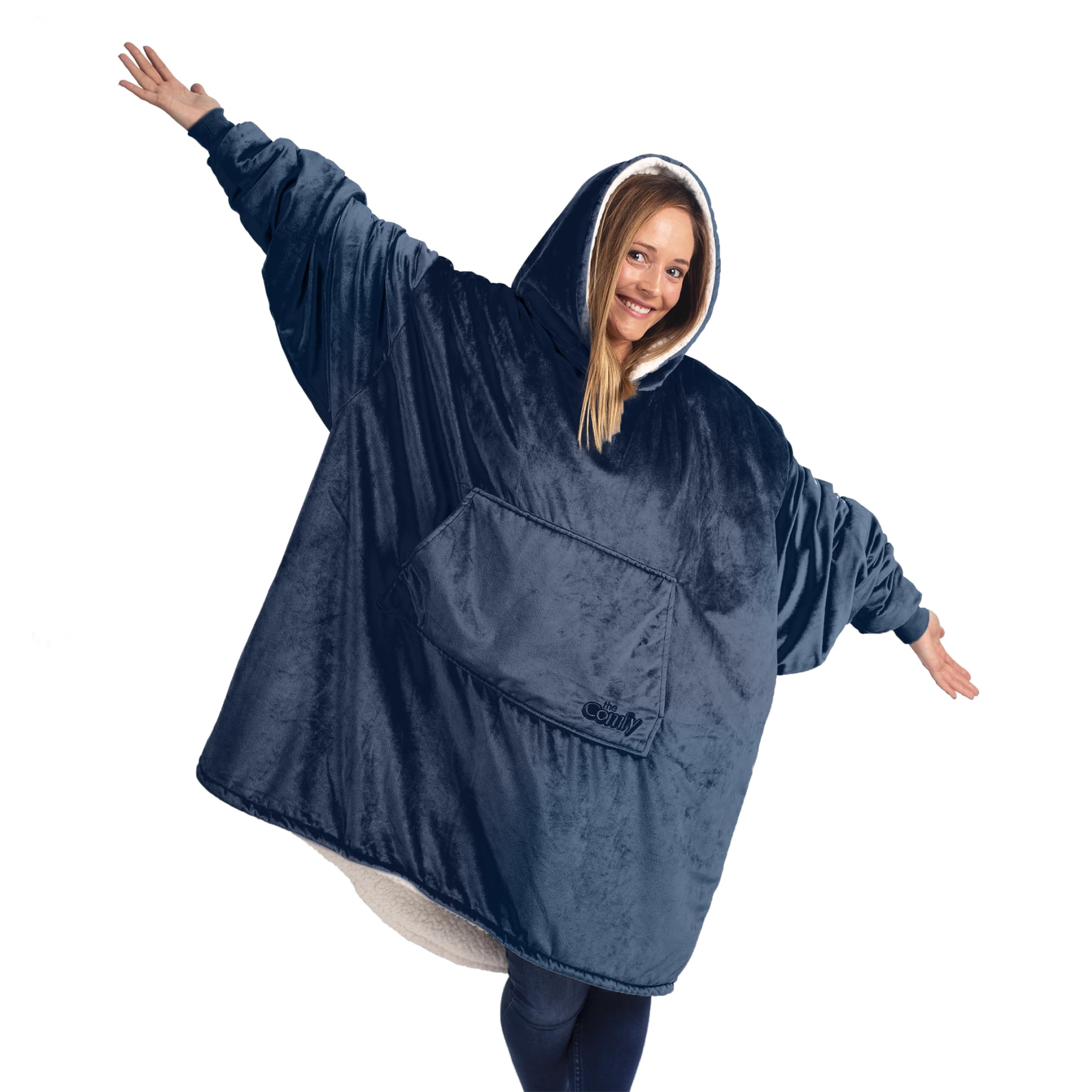 THE COMFY Original | Sherpa Lined Microfiber Fleece Wearable Blanket, Oversized Design with Hood and Pocket from Shark Tank