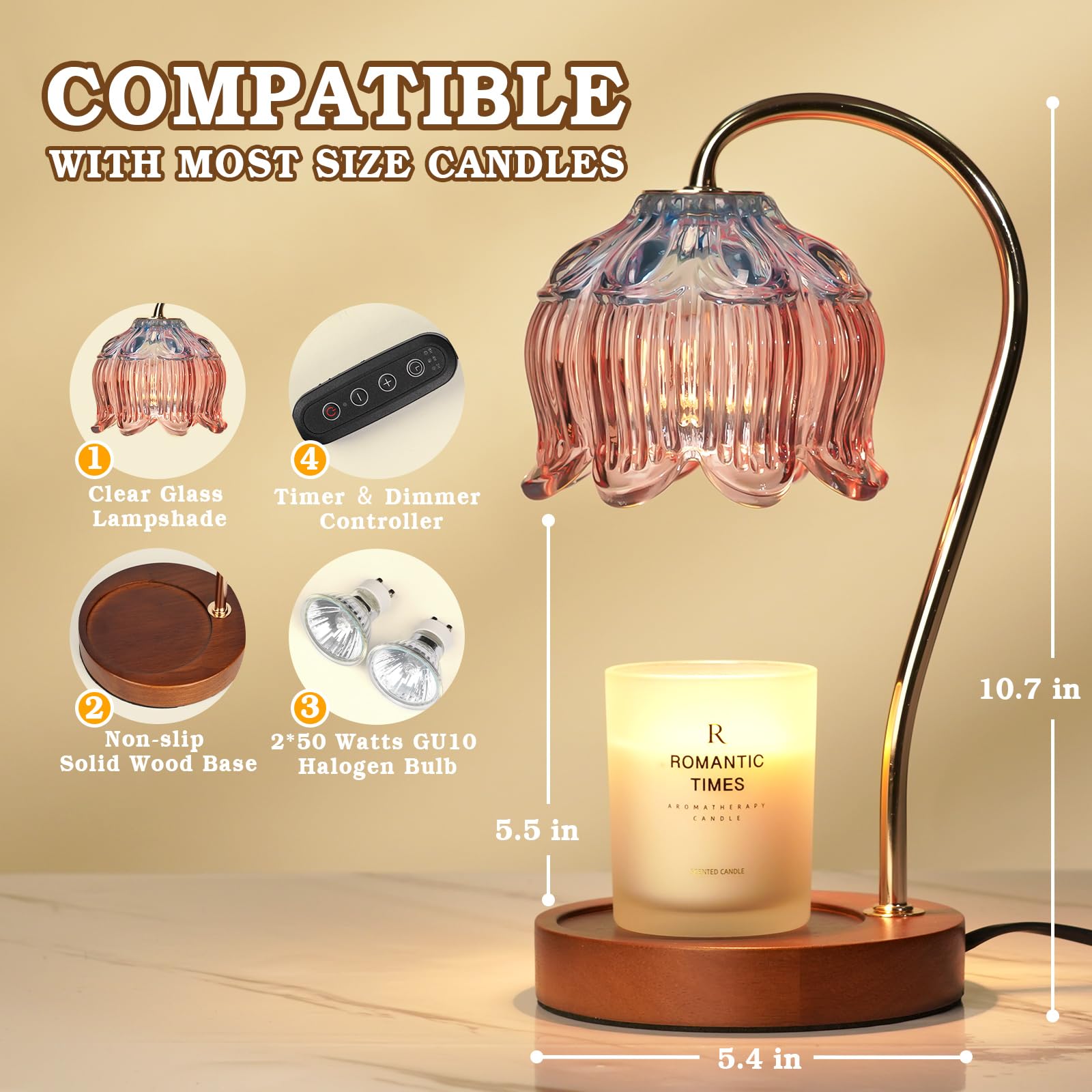 Flower Candle Warmer Lamp with Timer, Dimmable Candle Lamp Warmer, Christmas Birthday Gift for Women Mom, House Warming for New Home Decor, Lotus Wax Melt Warmer for Jar Candles
