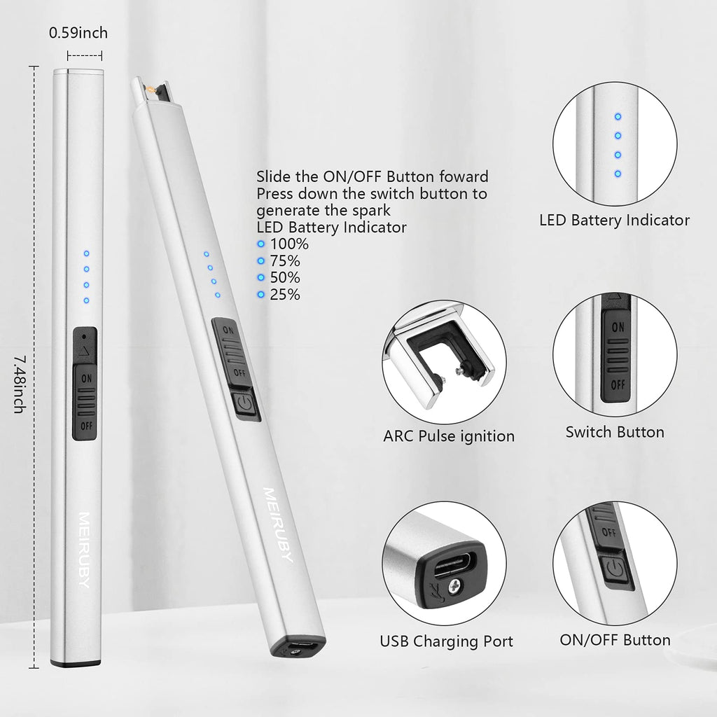 MEIRUBY Electric Candle Lighter, Christmas Stocking Stuffers Gifts for Women Mom Men Wife Sister, USB Arc Rechargeable Windproof Long Lighter for Candle BBQ Housewarming Birthday Gifts Idals