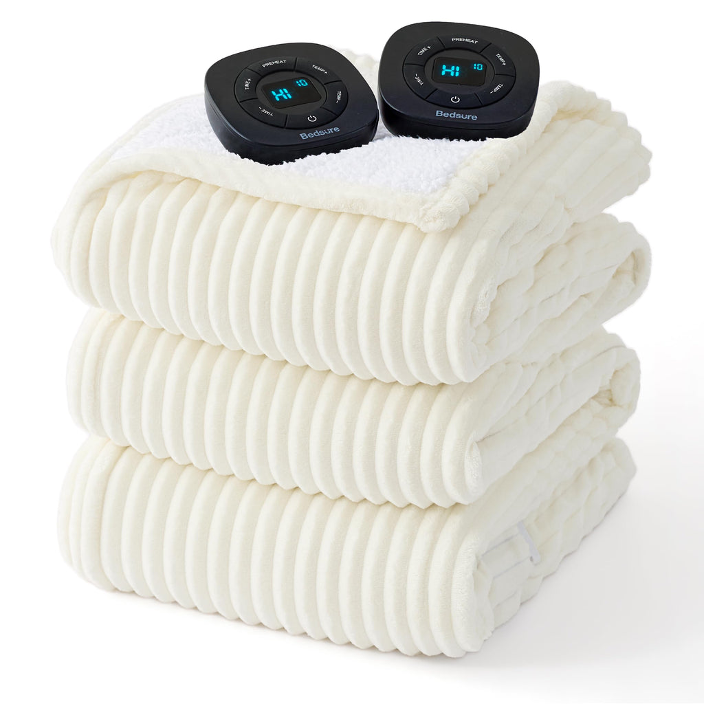 Bedsure GentleSoft Heated Blanket Electric Throw - Soft Ribbed Flannel Electric Blanket, Heating with 4 Time Settings, 6 Heat Levels, 3 hrs Timer Auto Shut Off, Gifts for Grandma (50x60 inches, Grey)