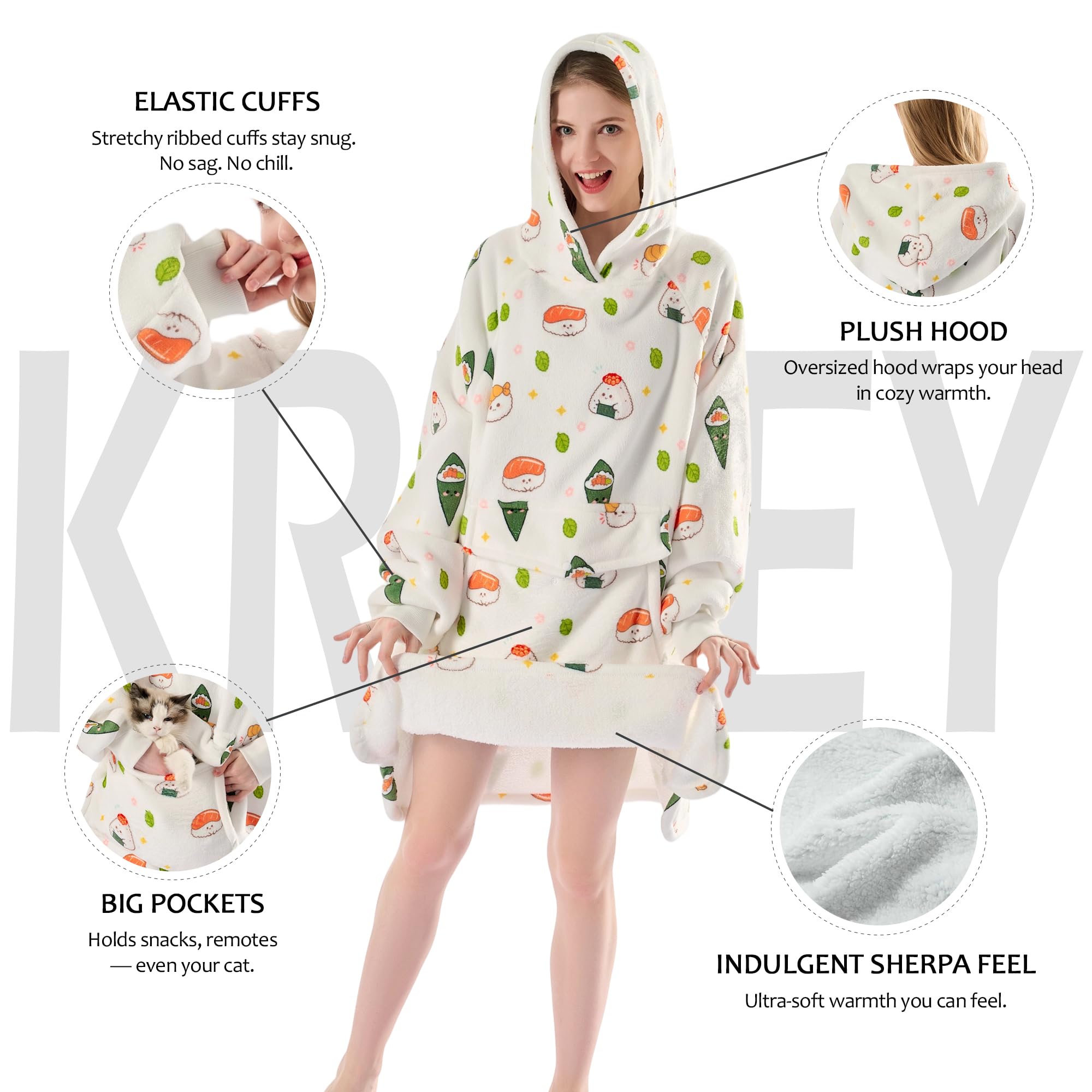 Krifey Wearable Blanket Hoodie, Oversized Sherpa Fleece Sweatshirt with Giant Pocket, Birthday Gifts for Women, Warm Christmas Gift for Mom, Wife, or Girlfriend