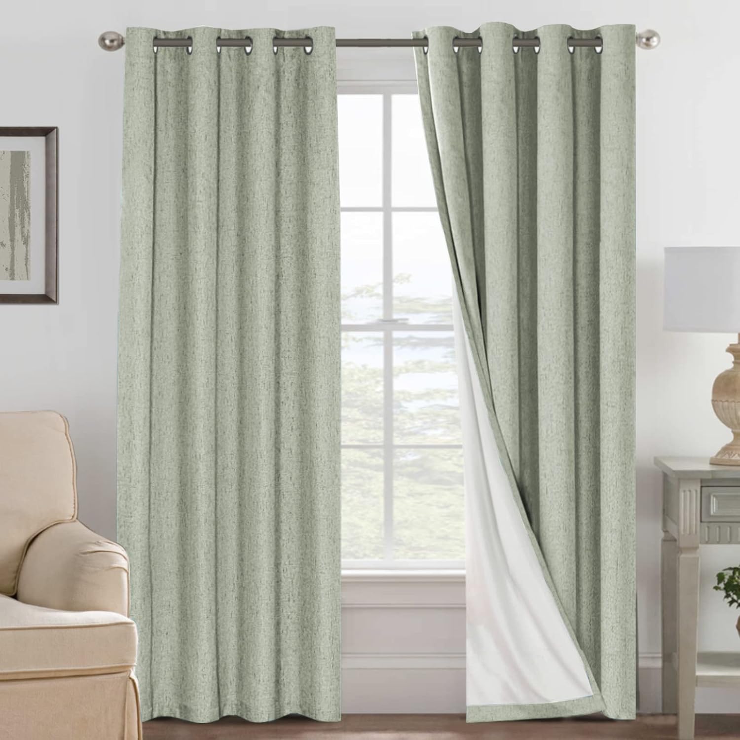H.VERSAILTEX Linen 100% Blackout Curtains for Bedroom Full Light Blocking Curtains, Textured Window Curtain for Living Room 84 inch Grommet, Energy Efficient Curtains White Liner(2 Panels, Natural)