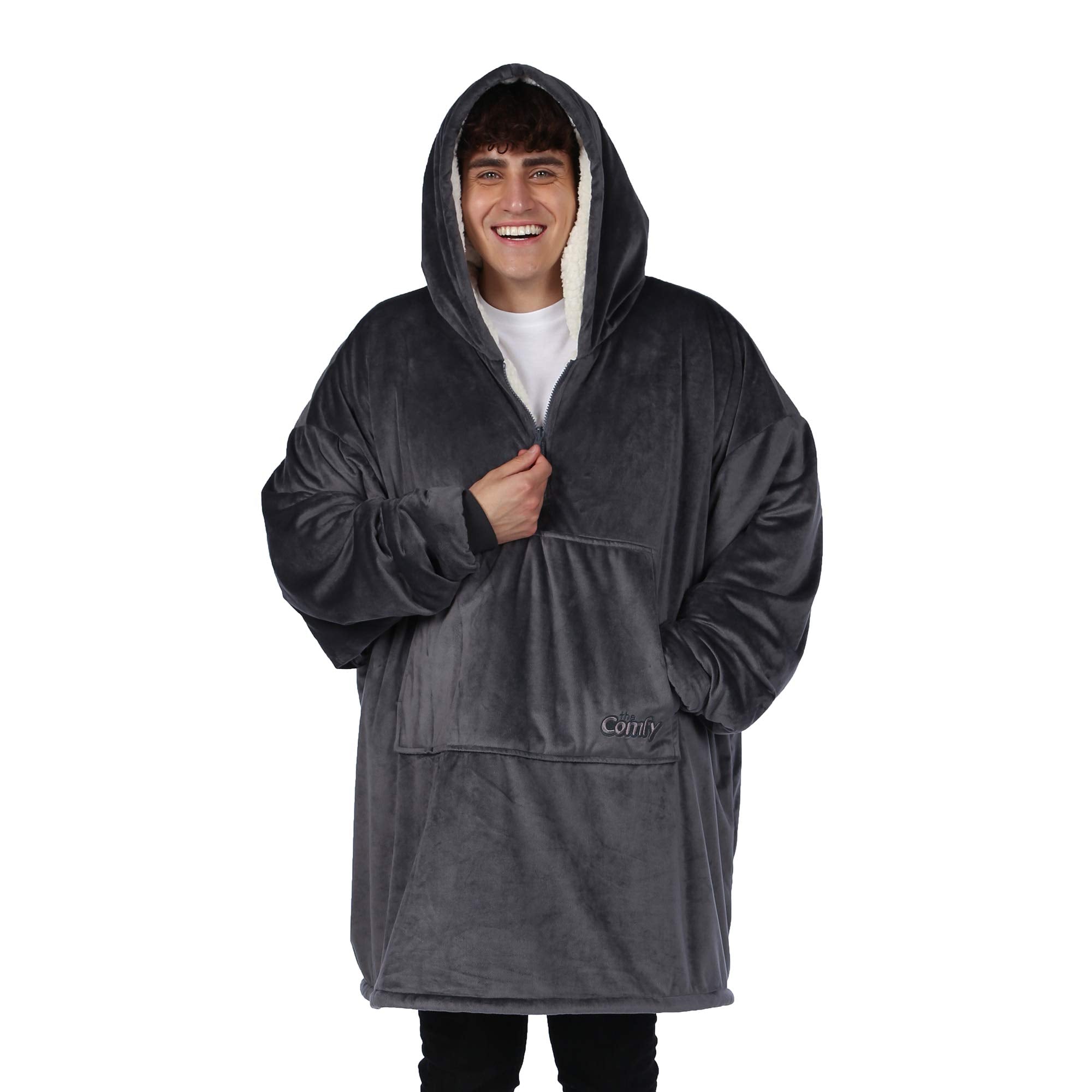 THE COMFY Original | Sherpa Lined Microfiber Fleece Wearable Blanket, Oversized Design with Hood and Pocket from Shark Tank