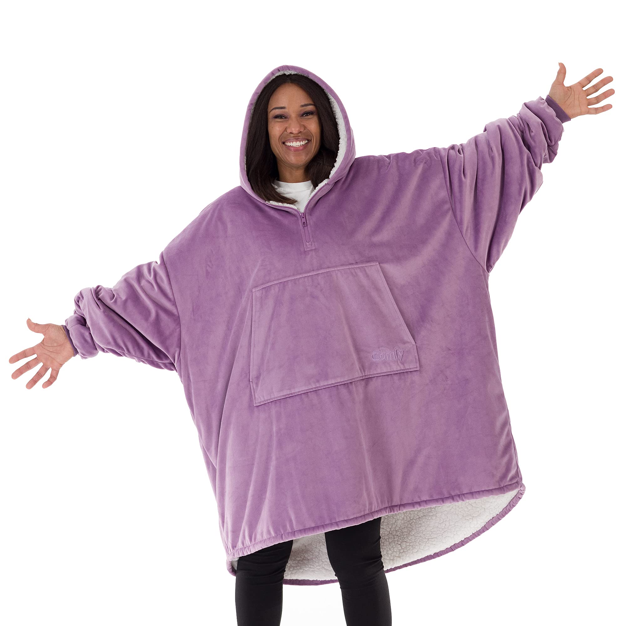 THE COMFY Original | Sherpa Lined Microfiber Fleece Wearable Blanket, Oversized Design with Hood and Pocket from Shark Tank