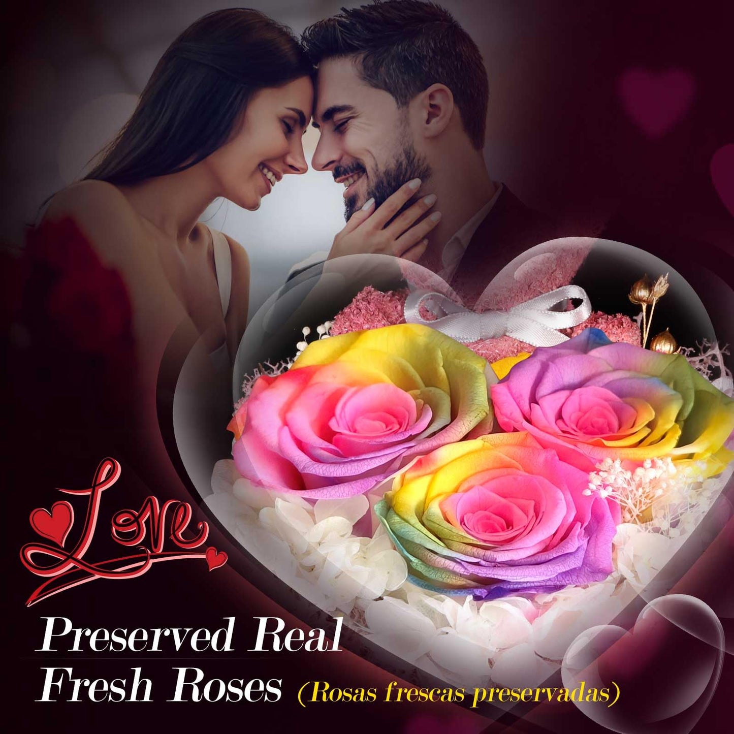 ADDWel Rose Gifts for Women Birthday Christmas - Preserved Real Roses Forever Red Flowers with I Love You in 100 Languages Necklace and Cute Moss Bear for Girlfriend Wife Mom Grandma