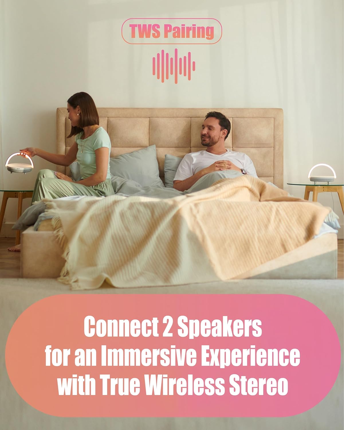 Bedside Lamp with Wireless Charger, Birthday Gifts for Women, 6 in 1 Touch Bedside Lamp, Portable Bluetooth Speaker, Gift for Her, Mom, Dad, Mens Gifts for Birthday Unique