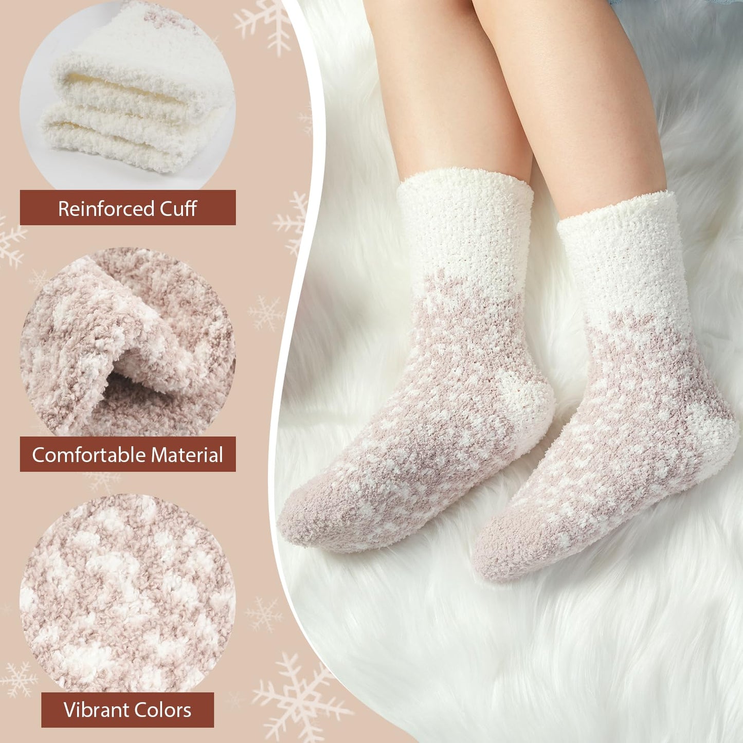 Fuzzy Socks for Women Gifts, Fluffy Cozy Plush Soft Slipper Socks for Fall Winter Christmas Warm Sleeping Home 5/6 Pairs
