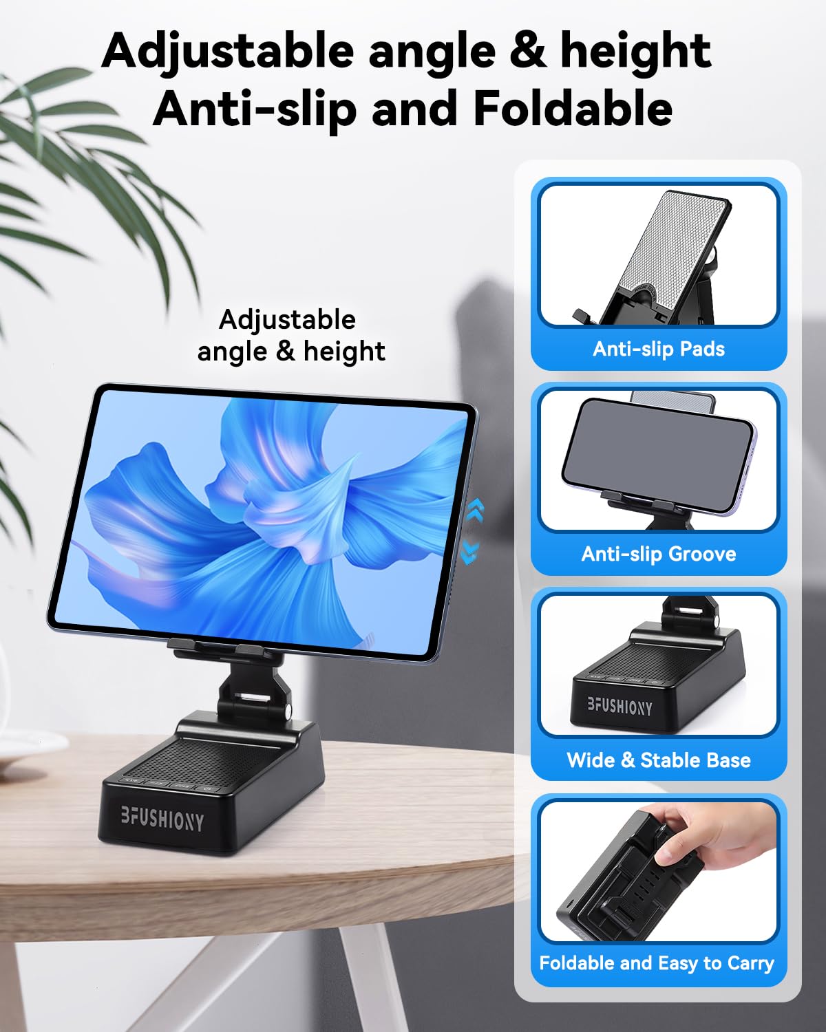 Gifts for Men Women - Cell Phone Stand with Bluetooth Speaker, Phone Holder with Charger (5000mAh), HD Surround Sound for Desk, Stocking Stuffers White Elephant Gift for Adults