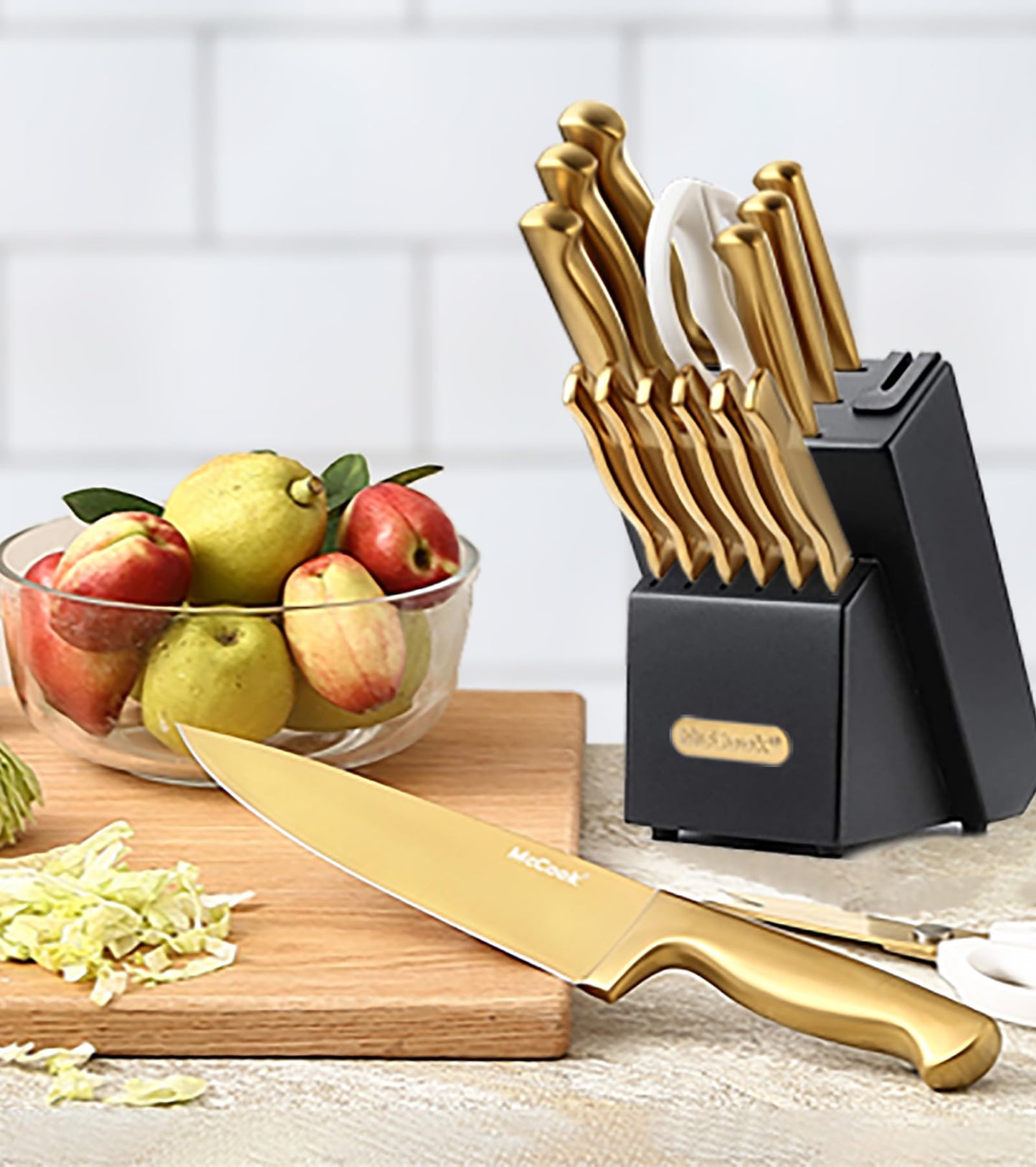 McCook® Knife Sets, German Stainless Steel Kitchen Knife Block Sets with Built-in Sharpener