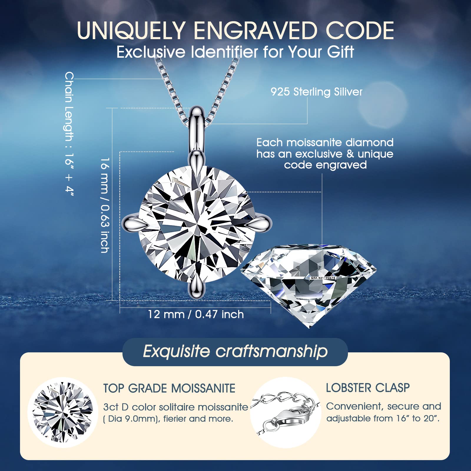 Beam & Bask Pendant Necklace for Wife or Girlfriend, Anniversary Birthday Wedding Moissanite Jewelry for Soulmate Her Women, S925 Sterling Silver