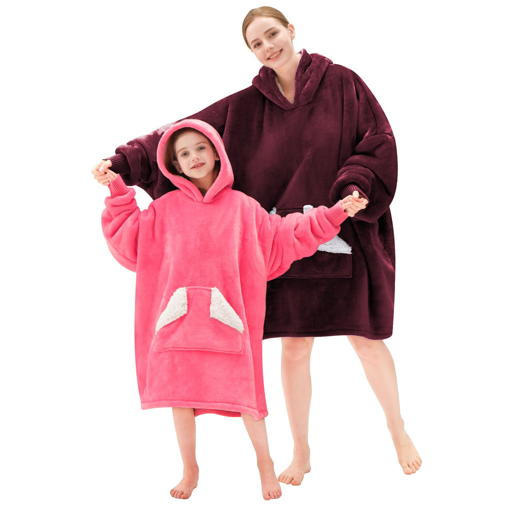 Touchat Wearable Blanket Hoodie, Oversized Sherpa Fleece Sweatshirt Blanket with Giant Hood Pocket and Sleeves for Adult, Warm & Cozy Grey Blanket Gifts for Women